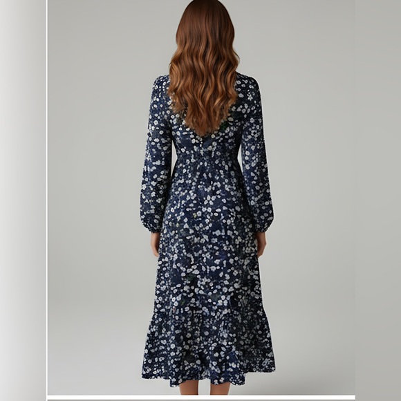 Boho Lantern Long Sleeve Floral Dress Blue - Picture 5 of 11